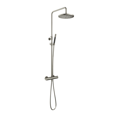 Hotbath Cobber ensemble de douche pluie thermostatique avec pomme de douche ronde 30 cm douchette barre nickel brossé