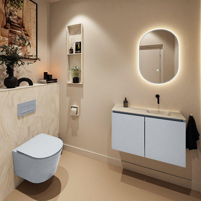 MONDIAZ TURE-DLUX Meuble toilette - 80cm - Clay - EDEN - vasque Ostra - position droite - sans trou de robinet
