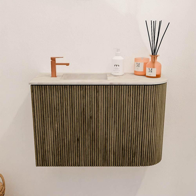 Mondiaz JOYA-DLUX 61.6cm toiletmeubel - ronding rechts kleur Dusk - Wastafel FAYE positie Links 1 kraangat kleur Frappe.