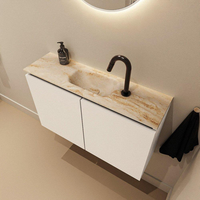 MONDIAZ TURE-DLUX Meuble de toilettes 80 cm Talc. EDEN lavabo Frappe position milieu. Avec 1 trou de robinet.