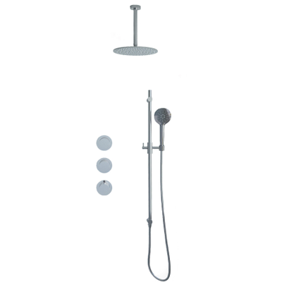 Fortifura Nebbio ensemble de douche pluie apparent – bras de plafond 20 cm – douchette ronde 1 jet – barre de douche 90 cm – chrome