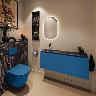 MONDIAZ TURE-DLUX Meuble de toilettes 120 cm Jeans. EDEN lavabo Lava position gauche. Sans trou de robinet.