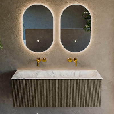 Mondiaz KURVE-DLUX Badkamermeubelset - 120x46x40cm - 1 lade - wastafel solid surface - midden - zonder kraangat - Shadow