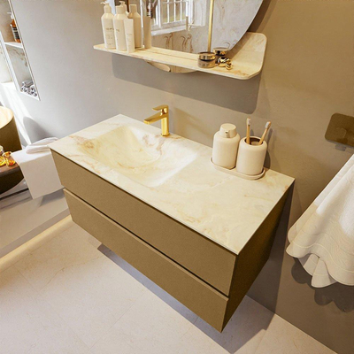 Mondiaz VICA-DLUX Ensemble de meuble de salle de bain - 100cm - meuble sous-vasque oro - 2 tiroirs - lavabo encastré cloud gauche - 1 trou de robinet - version haute de 60cm - frape