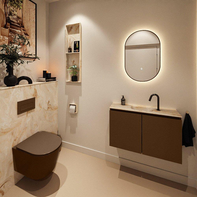 MONDIAZ TURE-DLUX Meuble de toilettes 80 cm Rust. EDEN lavabo Frappe position milieu. Avec 1 trou de robinet.