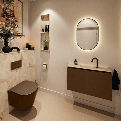 MONDIAZ TURE-DLUX Meuble toilette - 80cm - Rust - EDEN - vasque Frappe - position centrale - 1 trou de robinet