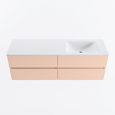 MONDIAZ VICA Badkamermeubelset - 150cm - onderkast rosee - 4 lades - wastafel cloud rechts - zonder kraangaten - 60cm hoge versie - talc