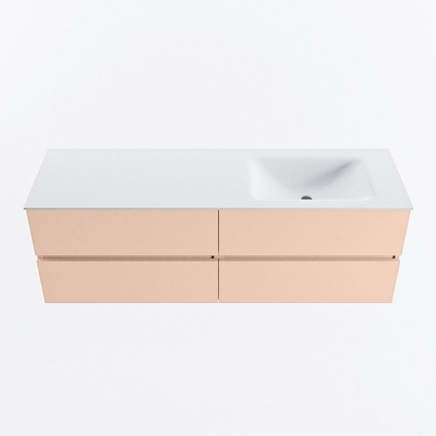 MONDIAZ VICA Ensemble de meuble de salle de bains - 150cm - meuble bas rosee - 4 tiroirs - lavabo cloud à droite - sans trous de robinet - version haute 60cm - talc