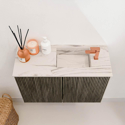 Mondiaz JOYA-DLUX 60cm meuble de toilette - couleur Shadow - Vasque FAYE position Droite 1 trou de robinet couleur Nata.