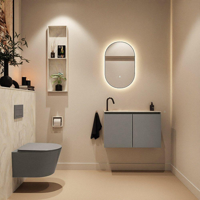 MONDIAZ TURE-DLUX Meuble toilette - 80cm - Smoke - EDEN - vasque Ostra - position gauche - 1 trou de robinet