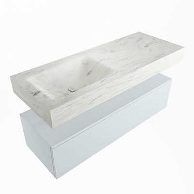 Mondiaz ALAN-DLUX Ensemble de meuble - 120cm - meuble Clay mat - 1 tiroir - Lavabo Cloud Opalo suspendu - vasque Gauche - 0 trous de robinet
