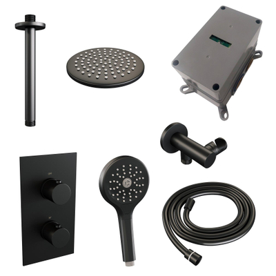 Brauer Black Edition Colonne de douche encastrable 35 thermostatique 2 voies douche pluie 20cm avec inverseur Noir mat