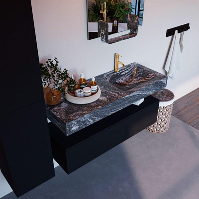 Mondiaz ALAN-DLUX Ensemble de meuble - 120cm - meuble Urban mat - 1 tiroir - Lavabo Cloud Lava suspendu - vasque Droite - 1 trou de robinet