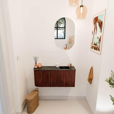 Mondiaz JOYA-DLUX 91.6cm toiletmeubel - ronding links kleur Ruby - Wastafel FAYE positie Rechts 1 kraangat kleur Lava.