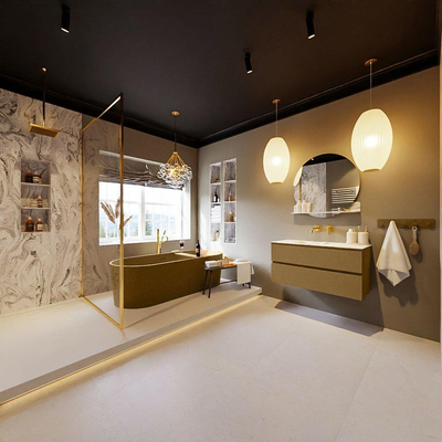 MONDIAZ VICA-DLUX Ensemble meuble de salle de bains - 100cm - meuble bas oro - 2 tiroirs - lavabo encastré cloud au milieu - sans trous de robinet - version haute 60cm - glace