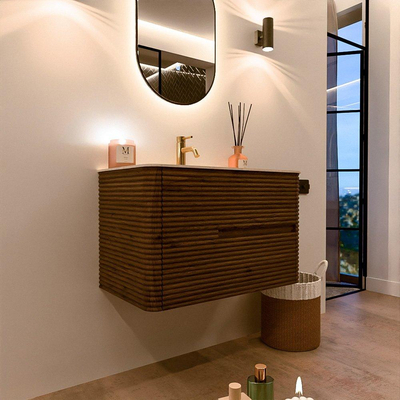 Mondiaz CIRO-DLUX Badkamermeubelset - 80x45x50cm - Solid surface wastafel Meli - 1 wasbak Midden - 1 kraangat - 2 lades - Dusk