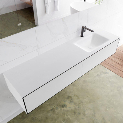 MONDIAZ LAGOM Badkamermeubelset - 170cm - 2 lades - Wastafel cloud - wasbak rechts - 1 kraangat - Solid surface urban