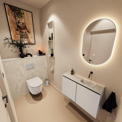 MONDIAZ TURE-DLUX 80cm toiletmeubel Linen. EDEN wastafel Ostra positie rechts. Zonder kraangat.