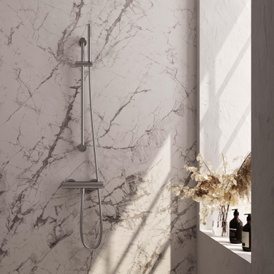 Brauer Brushed Edition Colonne de douche murale - douchette stick 1 jet - 1 fonction - 2 boutons - barre curseur - PVD - inox brossé