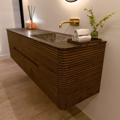 Mondiaz CIRO-DLUX Badkamermeubelset - 170x45x50cm - Solid surface wastafel Lava - 1 wasbak Rechts - zonder kraangaten - 4 lades - Dusk