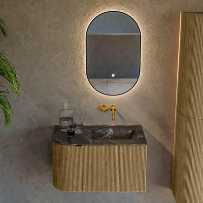 Mondiaz KURVE-DLUX Badkamermeubelset - 75x46x40cm - 1 lade - 1 deur - wastafel solid surface - rechts - zonder kraangat - Dusk