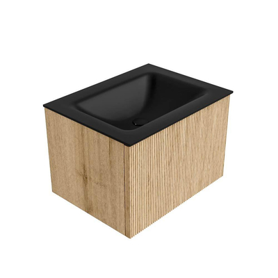 MONDIAZ KURVE 60cm Meuble salle de bain - couleur Oak - 1 tiroir - vasque CLOUD centre - sans trous de robinet - Urban