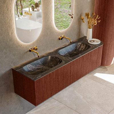 Mondiaz KURVE-DLUX Badkamermeubelset - 165x46x40cm - 2 lade - 1 deur - wastafel solid surface - dubbel / links - zonder kraangat - Ruby