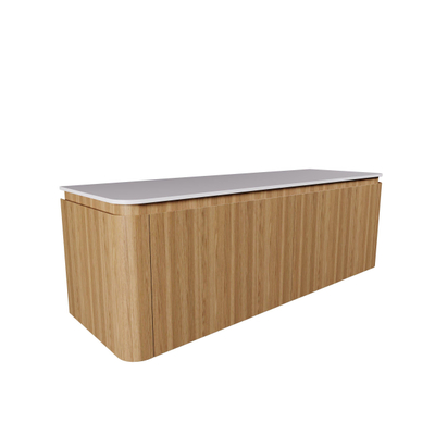 Saniclass Terra Meuble de salle de bains - 140cm - 4 tiroirs - coins arrondis - plan vasque solid surface - sandwood (chêne clair)