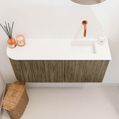 Mondiaz JOYA 91.6cm toiletmeubel - ronding links kleur Dusk - Wastafel FAYE positie Rechts Zonder kraangat kleur Talc.