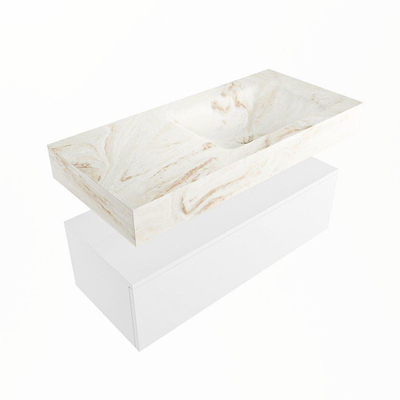 Mondiaz ALAN-DLUX Ensemble de meuble - 100cm - meuble Talc mat - 1 tiroir - Lavabo Cloud Frappe suspendu - vasque Droite - 0 trous de robinet