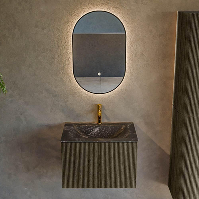Mondiaz KURVE-DLUX Ensemble de meuble salle de bain - 60x46x40cm - 1 tiroir - lavabo en solid surface - milieu - 1 trou de robinet - Shadow