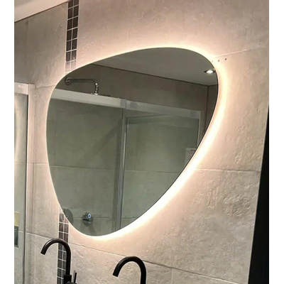 Wiesbaden Uovo Miroir 120cm asymétrique avec chauffe miroir et éclairage LED autour à intensité réglable