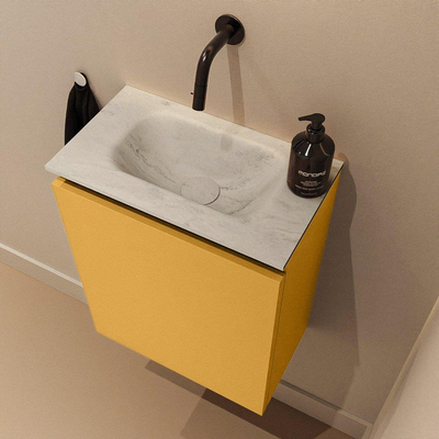 MONDIAZ TURE-DLUX Meuble WC 40 cm Ocher. EDEN vasque Opalo position milieu. Sans trou de robinet.