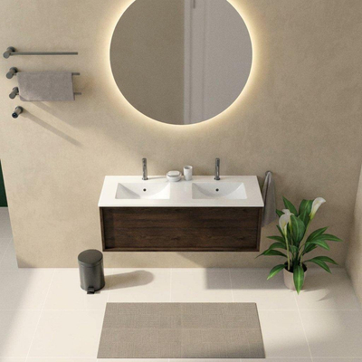 Saniclass Holz Frame Ensemble de meubles de salle de bains - 120x45x42cm - lavabo Vygo en céramique blanc - 2 vasques - 2 trous de robinetterie - 1 tiroir - chêne charcoal mat (bois)