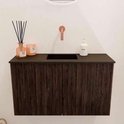 Mondiaz JOYA 70cm toiletmeubel - kleur Walnut - Wastafel FAYE positie Midden Zonder kraangat kleur Urban.