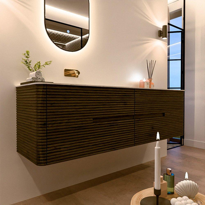 Mondiaz CIRO-DLUX Meuble de salle de bains - 170x45x50cm - Plan vasque Solid surface Opalo - 1 vasque à gauche - sans trous de robinet - 4 tiroirs - Shadow