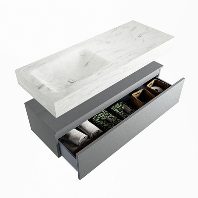 Mondiaz ALAN-DLUX Ensemble de meuble - 120cm - meuble Plata mat - 1 tiroir - Lavabo Cloud Opalo suspendu - vasque Gauche - 0 trous de robinet