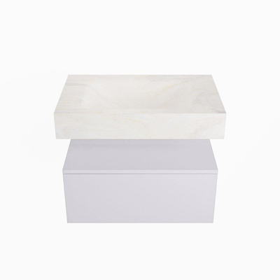 Mondiaz ALAN-DLUX Ensemble de meuble - 70cm - meuble Cale mat - 1 tiroir - Lavabo Cloud Ostra suspendu - vasque Centre - 1 trou de robinet