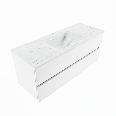 Mondiaz VICA-DLUX ensemble de meuble de salle de bain - 120cm - meuble sous-vasque talc - 2 tiroirs - lavabo encastré cloud milieu - sans trous de robinet - version haute de 60cm - opalo