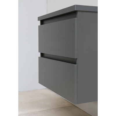 Basic Bella Meuble lavabo céramique avec 1 trou de robinet avec armoire de toilette à 1 porte grise 60x55x46cm Flat Pack Anthracite mat