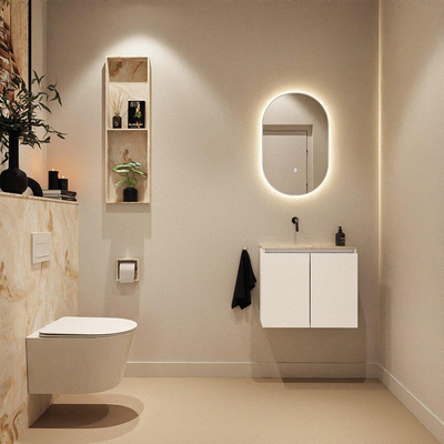 MONDIAZ TURE-DLUX Meuble WC 60cm Talc. EDEN lavabo Frappe position gauche. Sans trou de robinet.