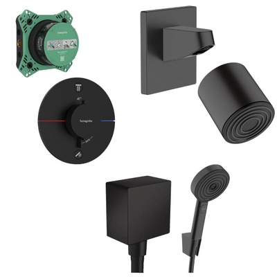 Hansgrohe ShowerSelect inbouw regendoucheset – 8 cm rechte wandarm – 1-stands ronde handdouche – zwart mat