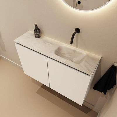 MONDIAZ TURE-DLUX Meuble toilette - 80cm - Talc - EDEN - vasque Ostra - position droite - sans trou de robinet