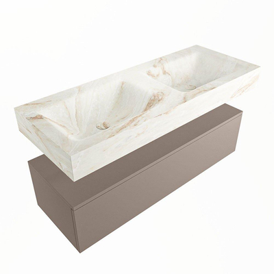 Mondiaz ALAN-DLUX Ensemble de meuble - 120cm - meuble Smoke mat - 1 tiroir - Lavabo Cloud Frappe suspendu - vasque Gauche et droite - 2 trous de robinet