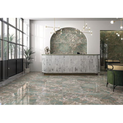 Terravito Fivaro carreau mural et de sol - 60x120cm - 10.5mm - Rectangulaire - rectifié - Aspect marbre - Vert poli