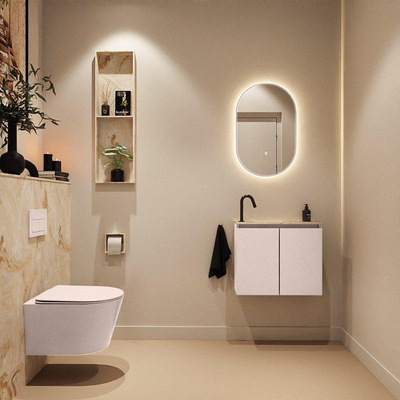 MONDIAZ TURE-DLUX Meuble de toilettes 60 cm Rosee. EDEN lavabo Frappe position à gauche. Avec 1 trou de robinet.