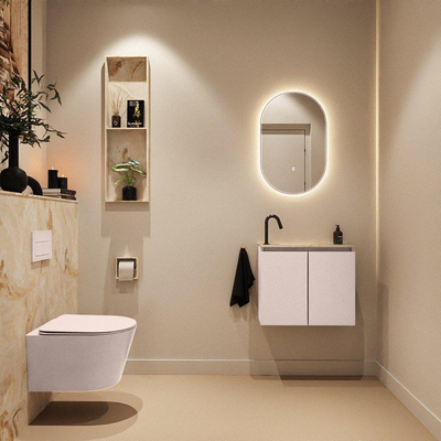 MONDIAZ TURE-DLUX Meuble toilette - 60cm - Rosee - EDEN - vasque Frappe - position gauche - 1 trou de robinet