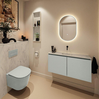 MONDIAZ TURE-DLUX Meuble toilette - 100cm - Greey - EDEN - vasque Opalo - position centrale - sans trou de robinet