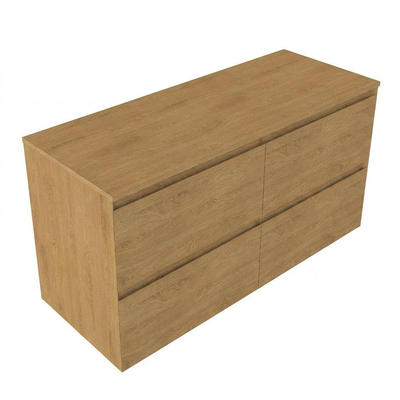 Saniclass Holz Pure Meuble de salle de bain - 120x45x60cm - plan de toilette - sans trous de robinet - 4 tiroirs - Chêne Natural