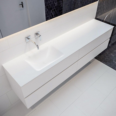 MONDIAZ VICA Ensemble de meuble salle de bain - 200cm - 4 tiroirs - lavabo Cloud gauche - 0 trous de robinet - solid surface talc